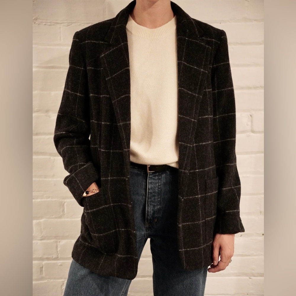 Vintage Windowpane Charcoal Wool Blazer
